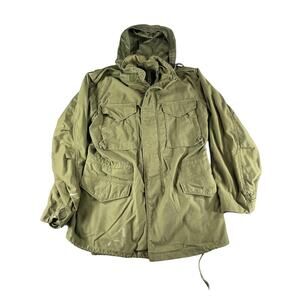 Alpha Industries Jacket Mens Small Long Green VTG Hooded USGI Military Utility